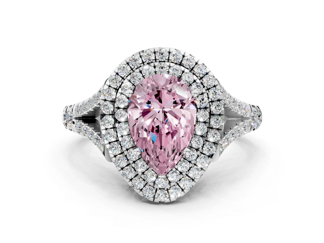 White gold Fancy Pink Pear  Cut Double Halo Split Shank Diamond Ring with Prong Setting_49