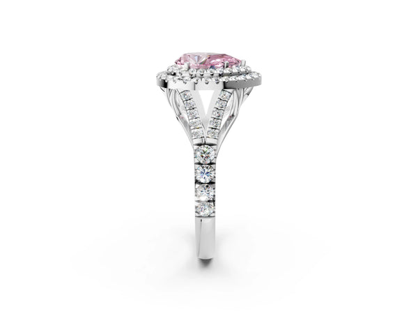 Platinum Fancy Pink Pear  Cut Double Halo Split Shank Diamond Ring with Prong Setting