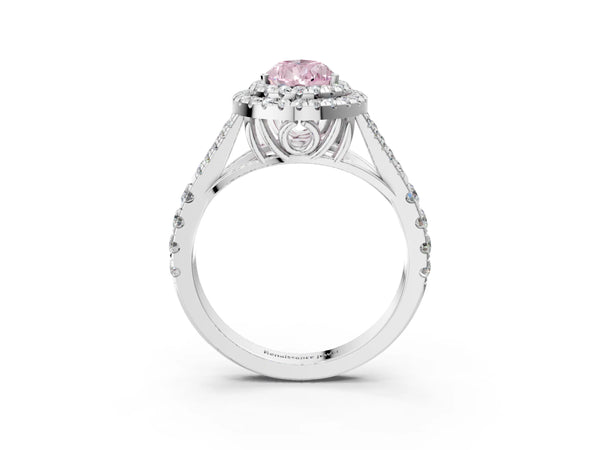 Platinum Fancy Pink Pear  Cut Double Halo Split Shank Diamond Ring with Prong Setting