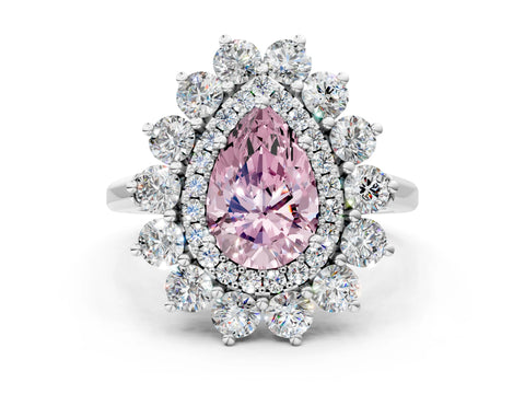 White gold Fancy Pink Pear Cut Halo Cluster Diamond Ring with Pave Band and Four-Prong Setting_12