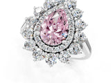 White gold Fancy Pink Pear Cut Halo Cluster Diamond Ring with Pave Band and Four-Prong Setting_13