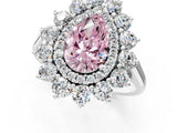 White gold Fancy Pink Pear Cut Halo Cluster Diamond Ring with Pave Band and Four-Prong Setting_13