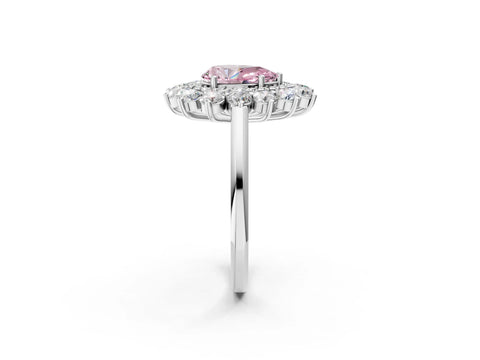 White gold Fancy Pink Pear Cut Halo Cluster Diamond Ring with Pave Band and Four-Prong Setting_14