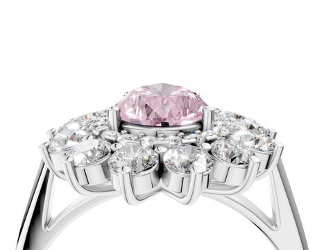 White gold Fancy Pink Pear Cut Halo Cluster Diamond Ring with Pave Band and Four-Prong Setting_16