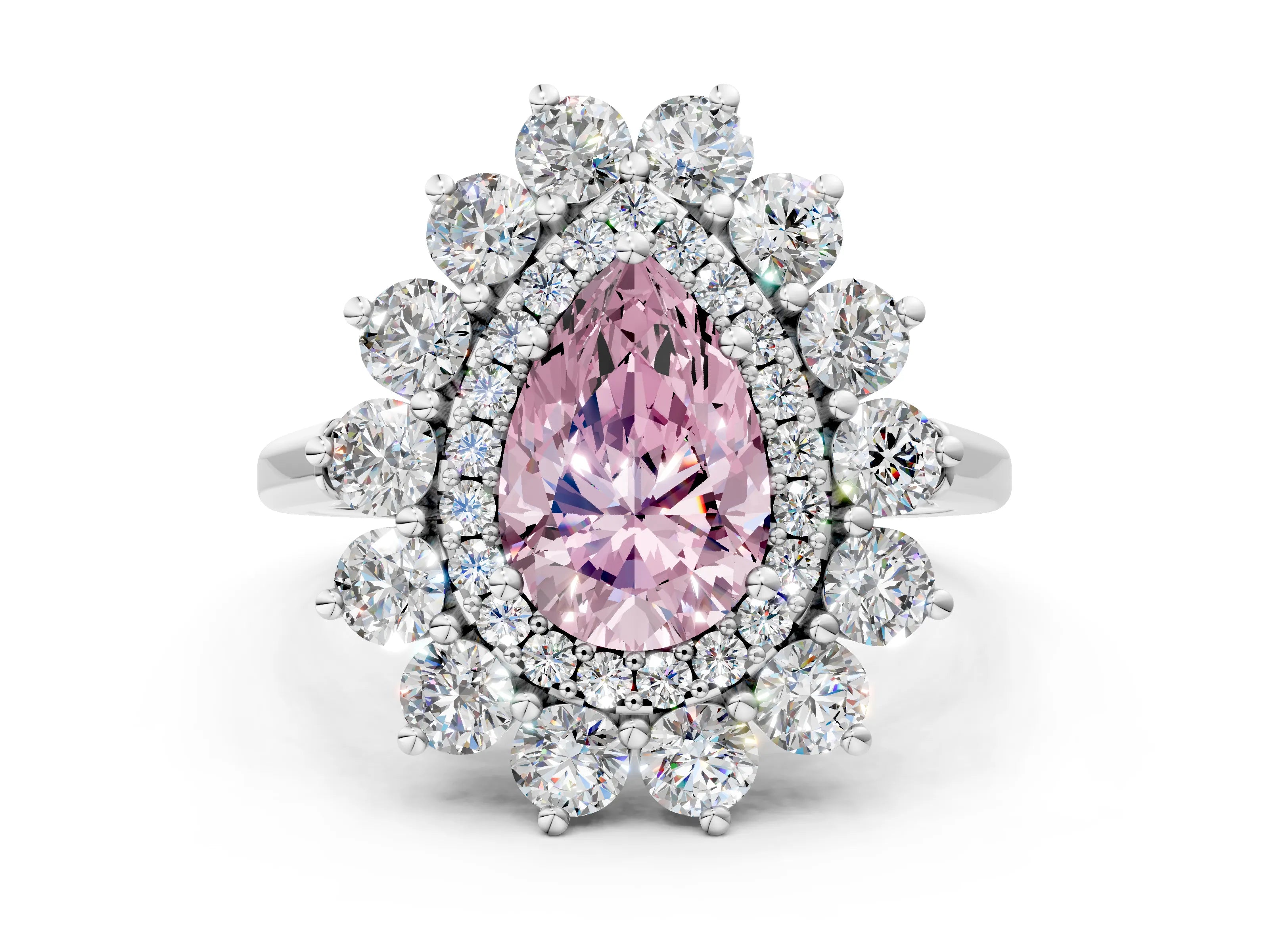 White gold Fancy Pink Pear Cut Halo Cluster Diamond Ring with Pave Band and Four-Prong Setting_18