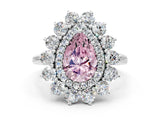 White gold Fancy Pink Pear Cut Halo Cluster Diamond Ring with Pave Band and Four-Prong Setting_18
