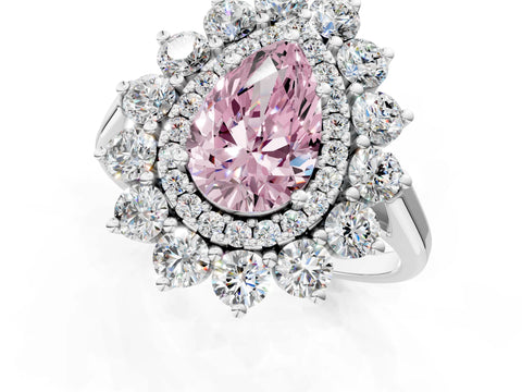 White gold Fancy Pink Pear Cut Halo Cluster Diamond Ring with Pave Band and Four-Prong Setting_19