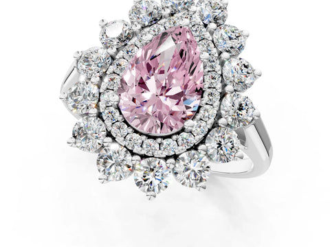 White gold Fancy Pink Pear Cut Halo Cluster Diamond Ring with Pave Band and Four-Prong Setting_1