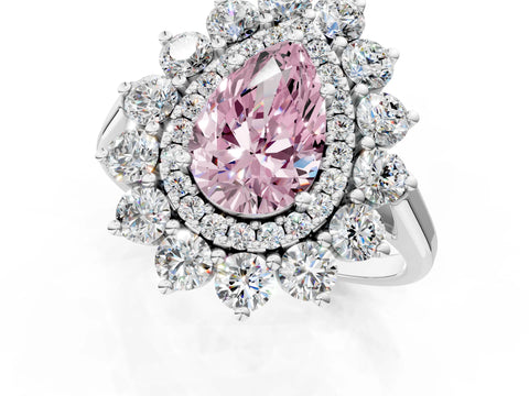White gold Fancy Pink Pear Cut Halo Cluster Diamond Ring with Pave Band and Four-Prong Setting_1