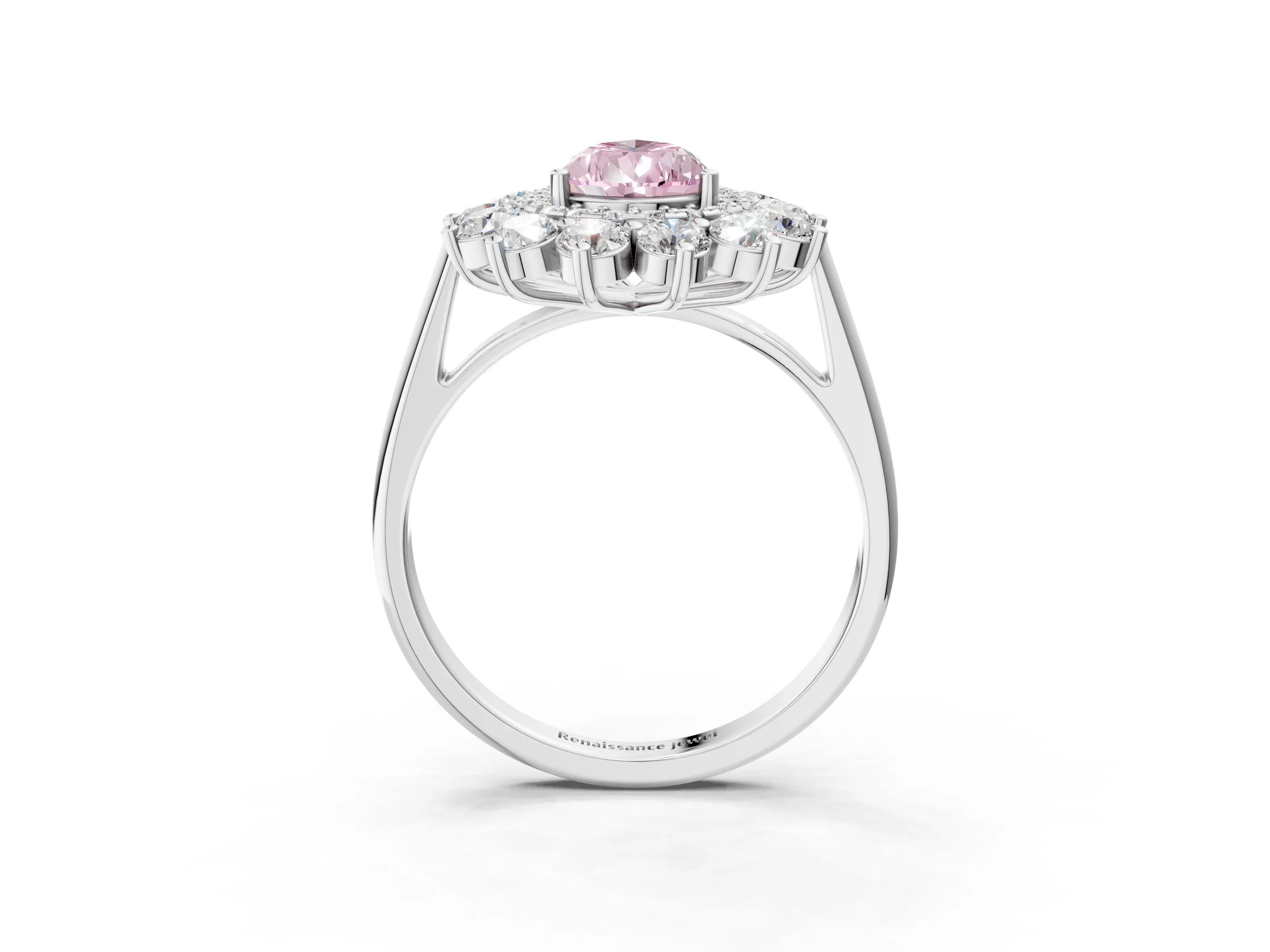 White gold Fancy Pink Pear Cut Halo Cluster Diamond Ring with Pave Band and Four-Prong Setting_21