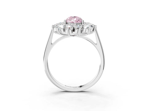 White gold Fancy Pink Pear Cut Halo Cluster Diamond Ring with Pave Band and Four-Prong Setting_21