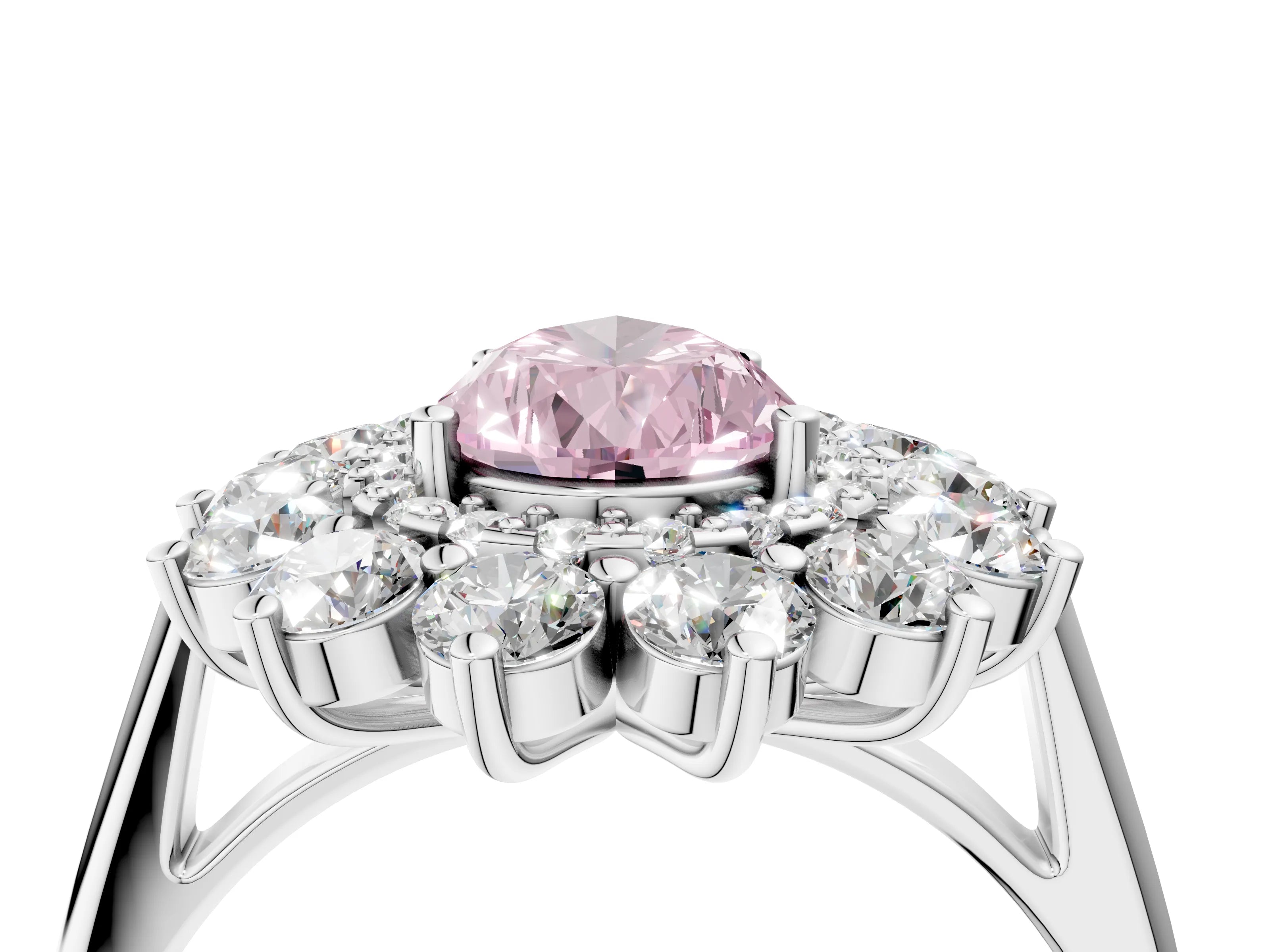 White gold Fancy Pink Pear Cut Halo Cluster Diamond Ring with Pave Band and Four-Prong Setting_22