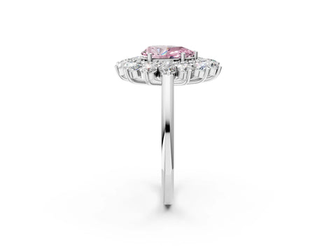 White gold Fancy Pink Pear Cut Halo Cluster Diamond Ring with Pave Band and Four-Prong Setting_2