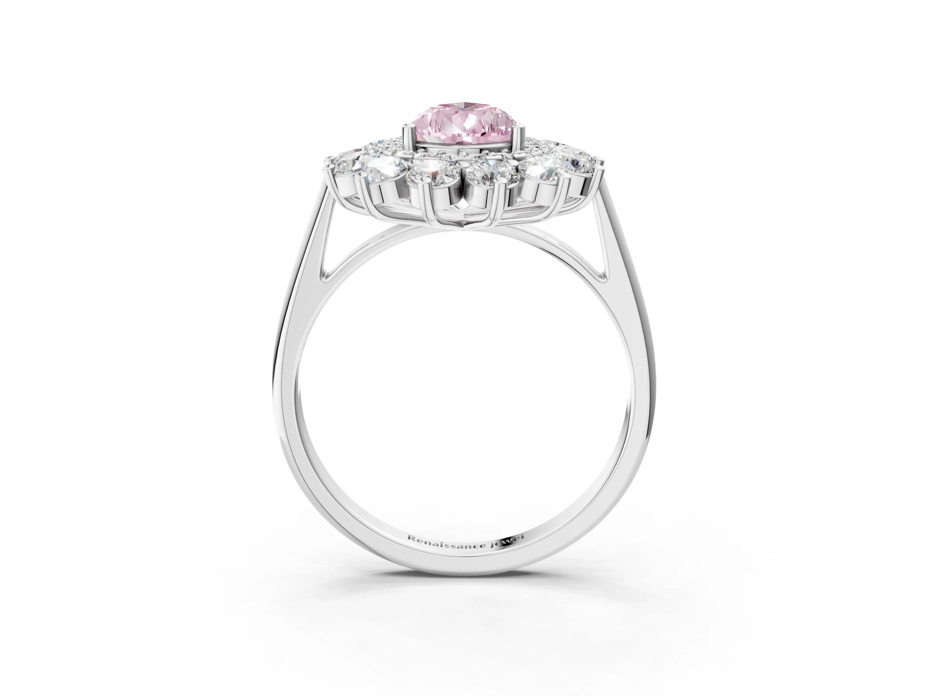 White gold Fancy Pink Pear Cut Halo Cluster Diamond Ring with Pave Band and Four-Prong Setting_3