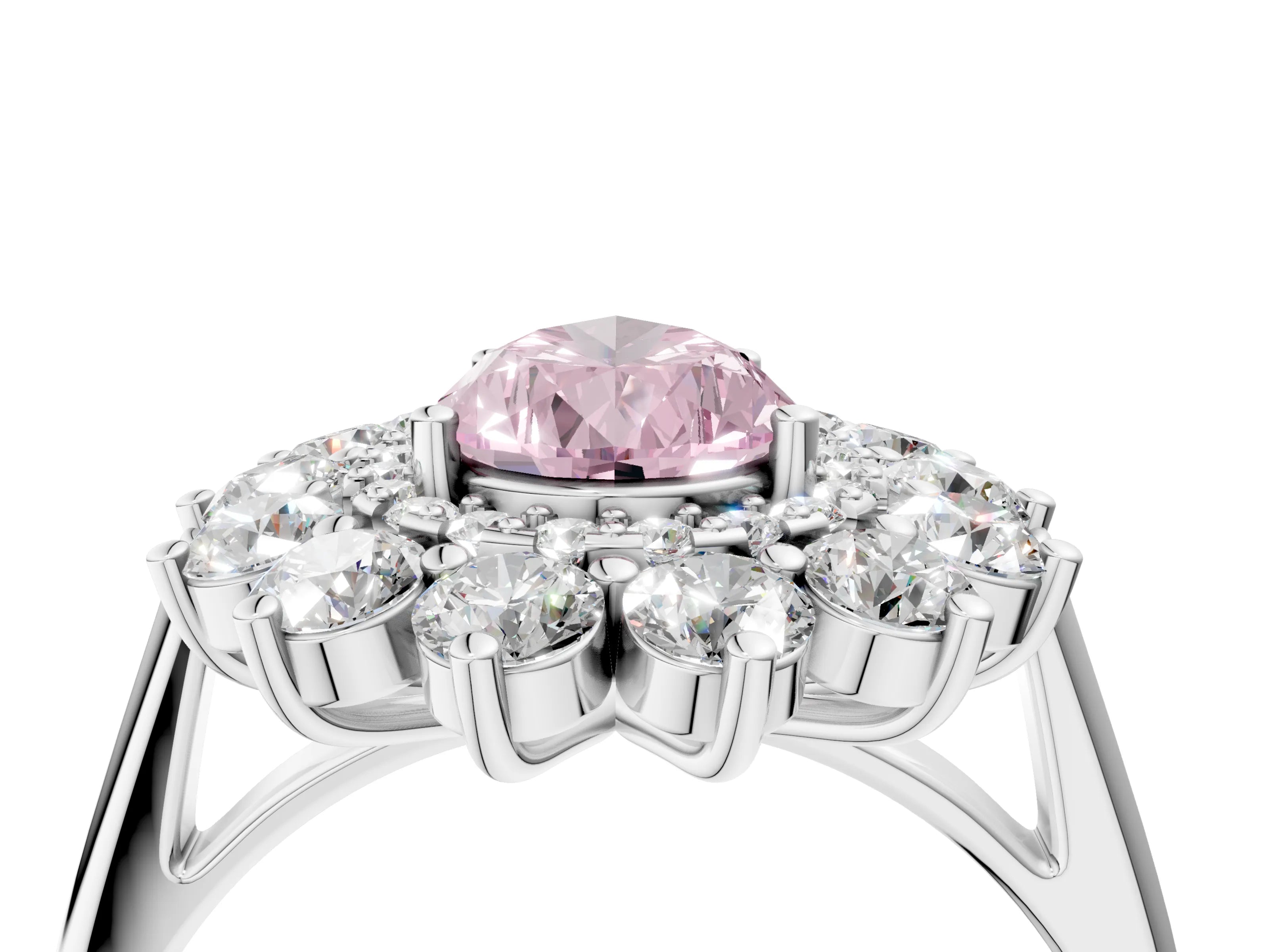 White gold Fancy Pink Pear Cut Halo Cluster Diamond Ring with Pave Band and Four-Prong Setting_4