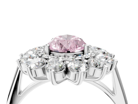 White gold Fancy Pink Pear Cut Halo Cluster Diamond Ring with Pave Band and Four-Prong Setting_4