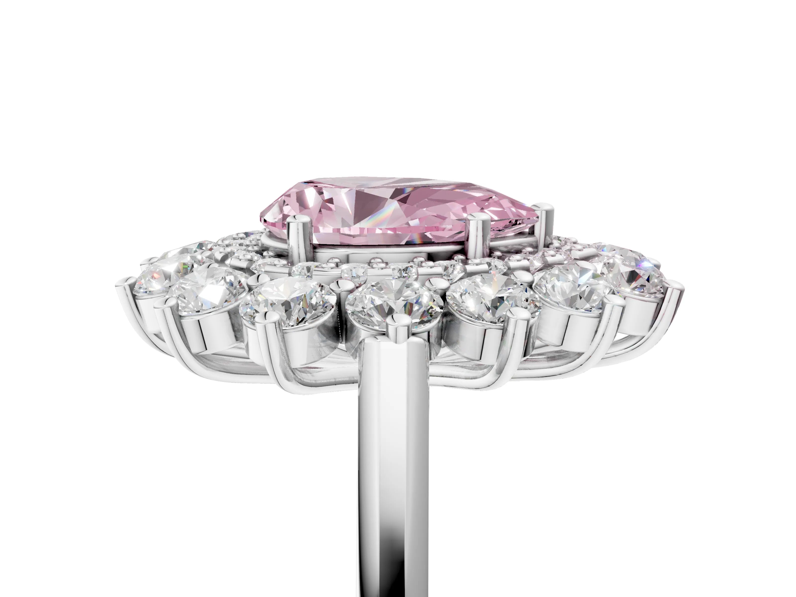 White gold Fancy Pink Pear Cut Halo Cluster Diamond Ring with Pave Band and Four-Prong Setting_5