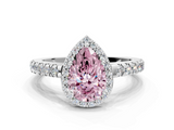 White gold Fancy Pink Pear  Cut Halo Diamond Engagement Ring with Pave Band and Four-Prong Setting_27