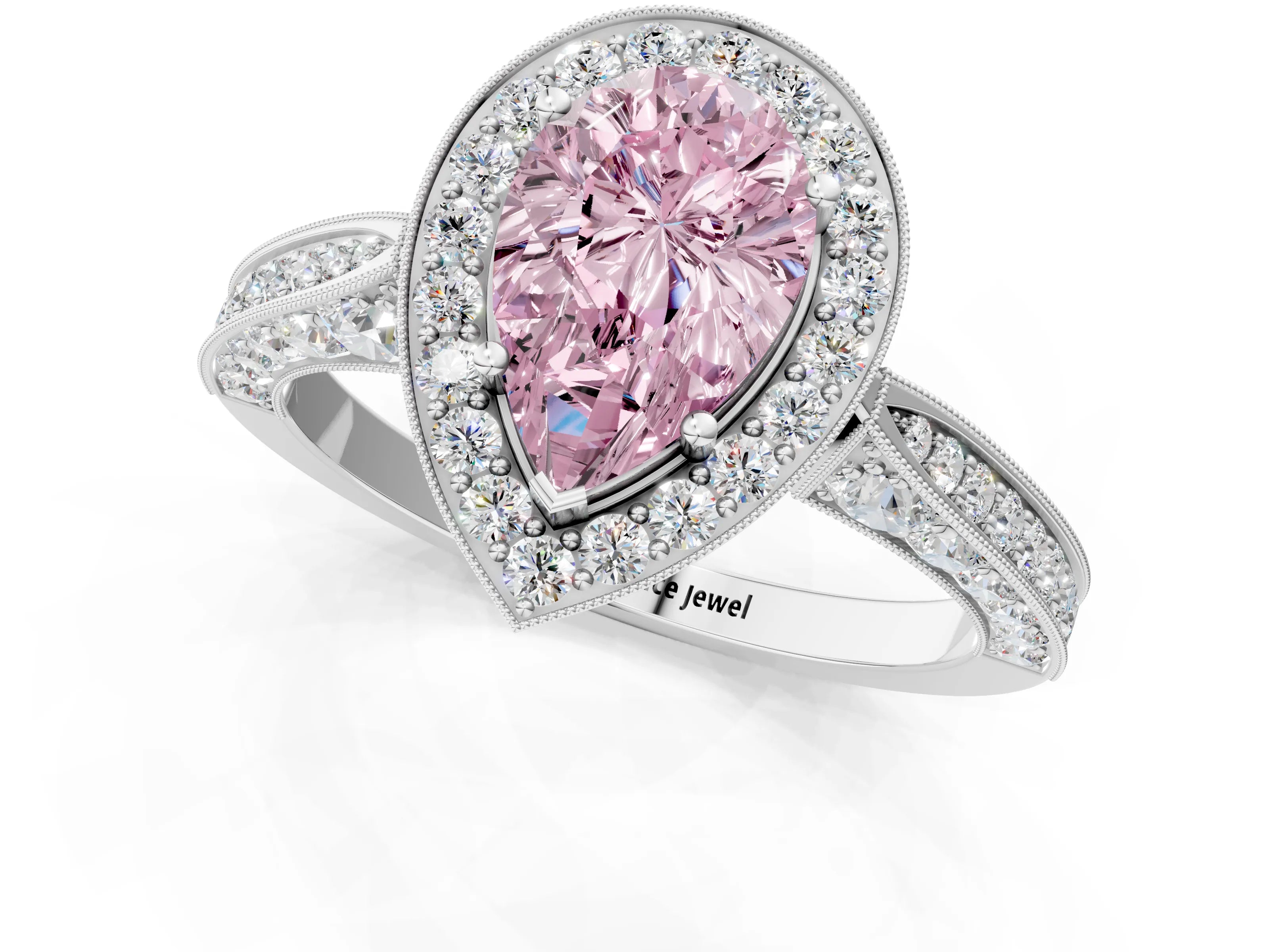 White gold Fancy Pink Pear Cut Halo Diamond Engagement Ring with Split Shank Band and Four-Prong Setting_13