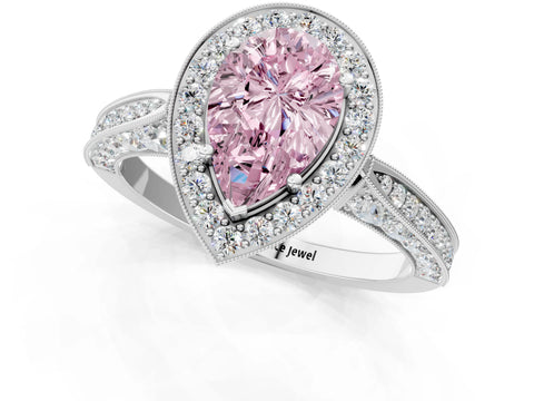 White gold Fancy Pink Pear Cut Halo Diamond Engagement Ring with Split Shank Band and Four-Prong Setting_13