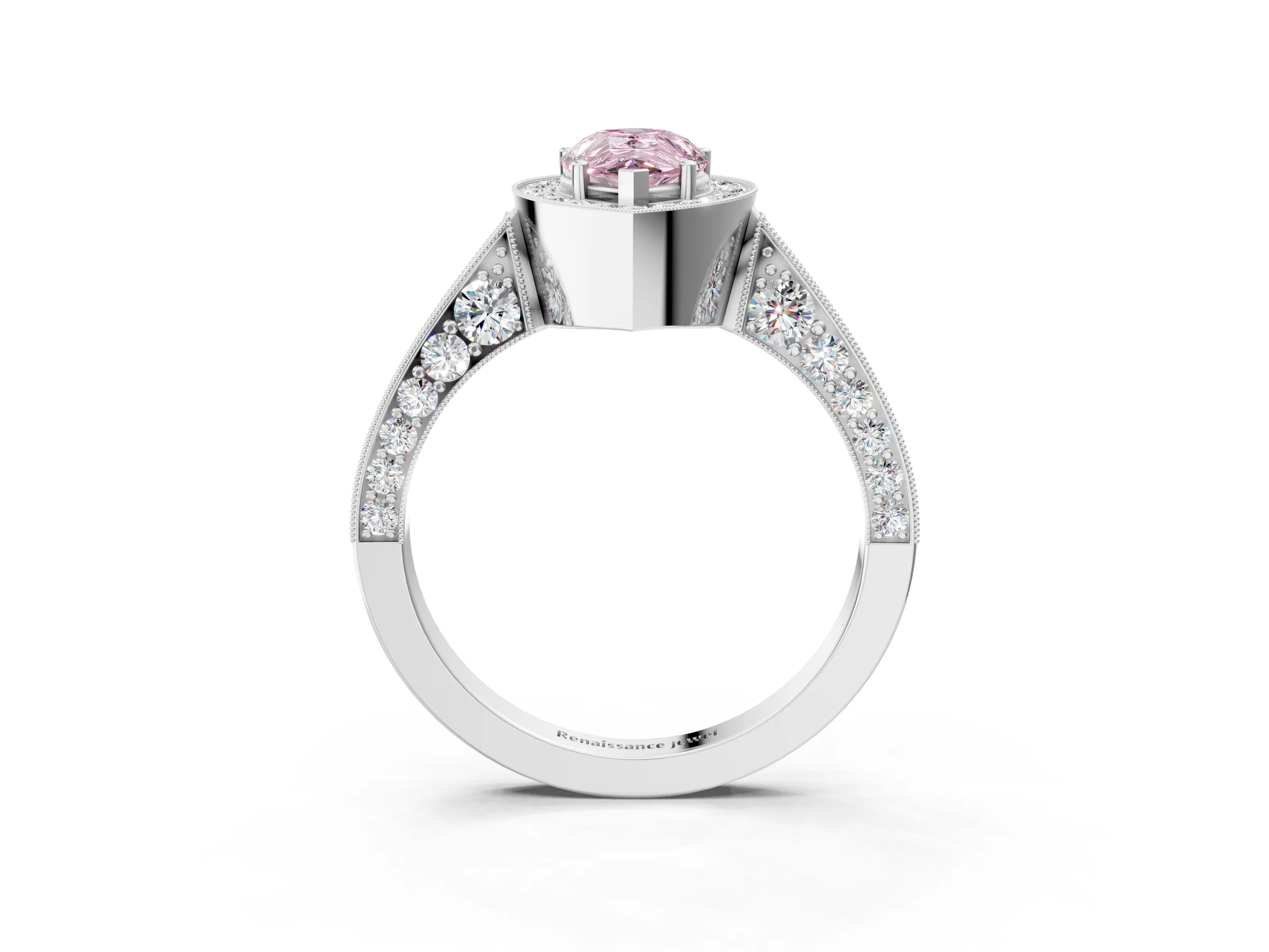 White gold Fancy Pink Pear Cut Halo Diamond Engagement Ring with Split Shank Band and Four-Prong Setting_15