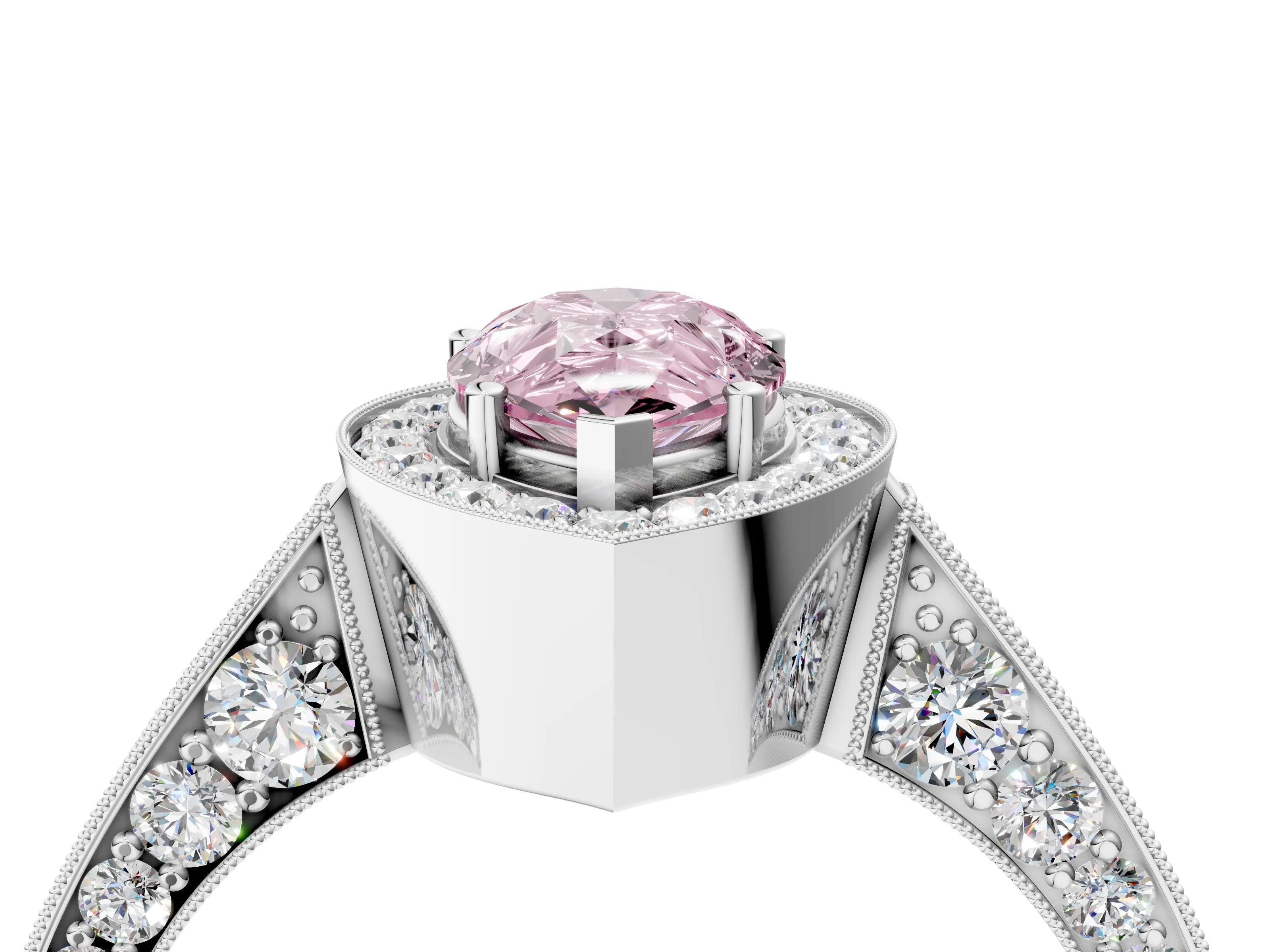 White gold Fancy Pink Pear Cut Halo Diamond Engagement Ring with Split Shank Band and Four-Prong Setting_16