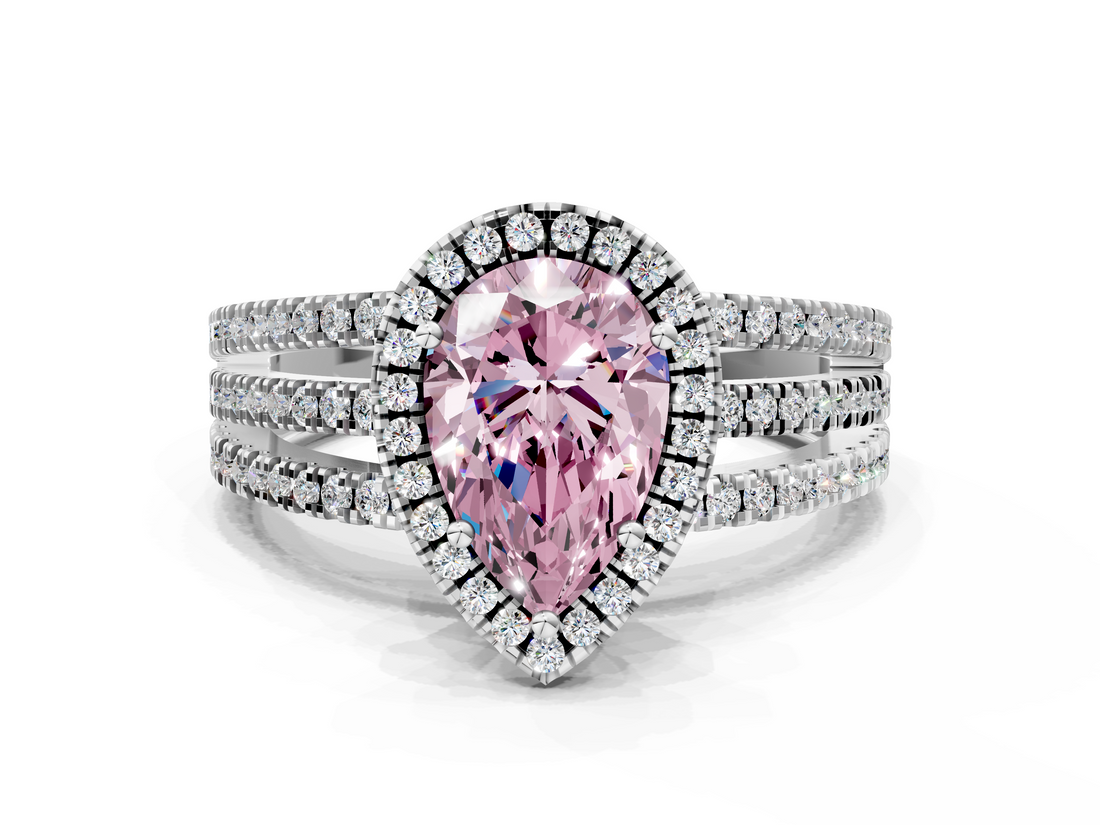 White gold Fancy Pink Pear  Cut Halo Diamond Engagement Ring with Split Shank and Four-Prong Setting_21
