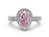 White gold Fancy Pink Pear  Cut Halo Diamond Pave Band Ring with Four-Prong Setting_45