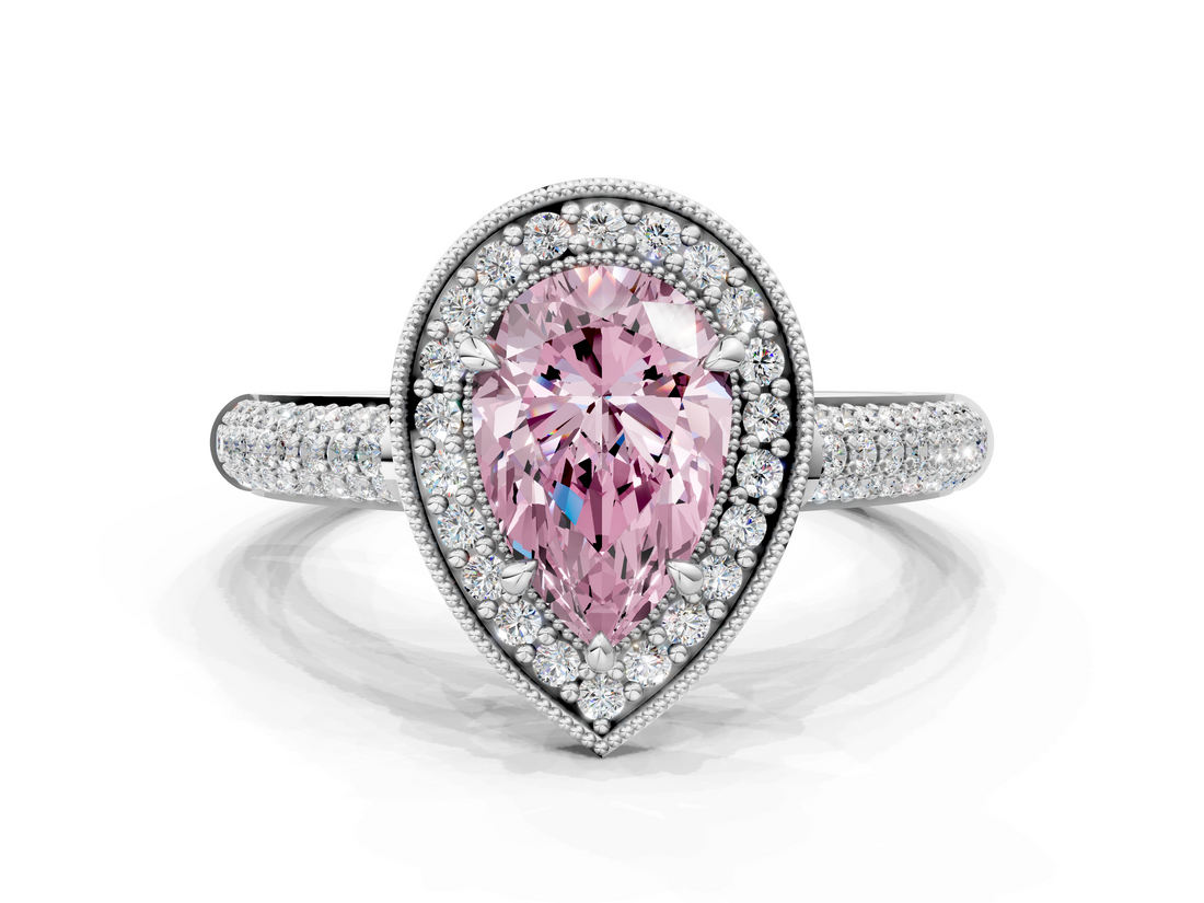 White gold Fancy Pink Pear  Cut Halo Diamond Pave Band with Four-Prong Setting_37