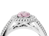 White gold Fancy Pink Pear Cut Halo Diamond Ring with Beaded Split Shank and Four-Prong Setting_4