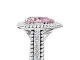 White gold Fancy Pink Pear Cut Halo Diamond Ring with Beaded Split Shank and Four-Prong Setting_5