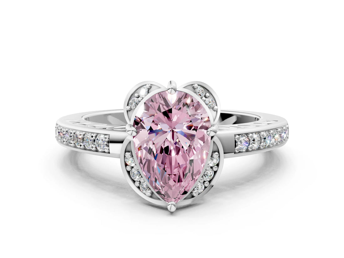 White gold Fancy Pink Pear  Cut Halo Diamond Ring with Channel Set Band and Four-Prong Setting_32