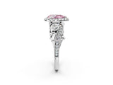 White gold Fancy Pink Pear Cut Halo Diamond Ring with Milgrain and Bezel Accents on a Split Shank Band_2
