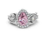 White gold Fancy Pink Pear Cut Halo Diamond Ring with Milgrain and Bezel Accents on a Split Shank Band_24