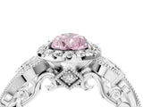 White gold Fancy Pink Pear Cut Halo Diamond Ring with Milgrain and Bezel Accents on a Split Shank Band_4