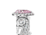 White gold Fancy Pink Pear Cut Halo Diamond Ring with Milgrain and Bezel Accents on a Split Shank Band_5