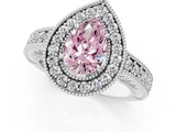 White gold Fancy Pink Pear  Cut Halo Diamond Ring with Pavé Band and Four-Prong Setting_116
