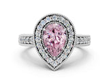 White gold Fancy Pink Pear  Cut Halo Diamond Ring with Pavé Band and Four-Prong Setting_120