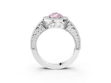 White gold Fancy Pink Pear  Cut Halo Diamond Ring with Pavé Band and Four-Prong Setting_123