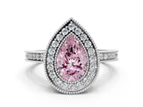 White gold Fancy Pink Pear  Cut Halo Diamond Ring with Pavé Band and Milgrain Prong Setting_32