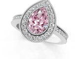 White gold Fancy Pink Pear  Cut Halo Diamond Ring with Pavé Band and Milgrain Prong Setting_33