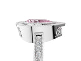 White gold Fancy Pink Pear  Cut Halo Diamond Ring with Pavé Band and Milgrain Prong Setting_37