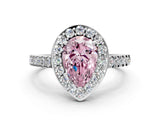 White gold Fancy Pink Pear Cut Halo Diamond Ring with Pavé Band and Three-Prong Setting_12