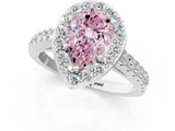 White gold Fancy Pink Pear Cut Halo Diamond Ring with Pavé Band and Three-Prong Setting_13