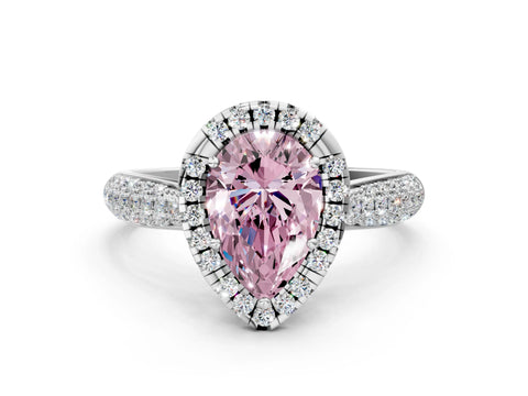 White gold Fancy Pink Pear Cut Halo Diamond Ring with Pavé Band_12