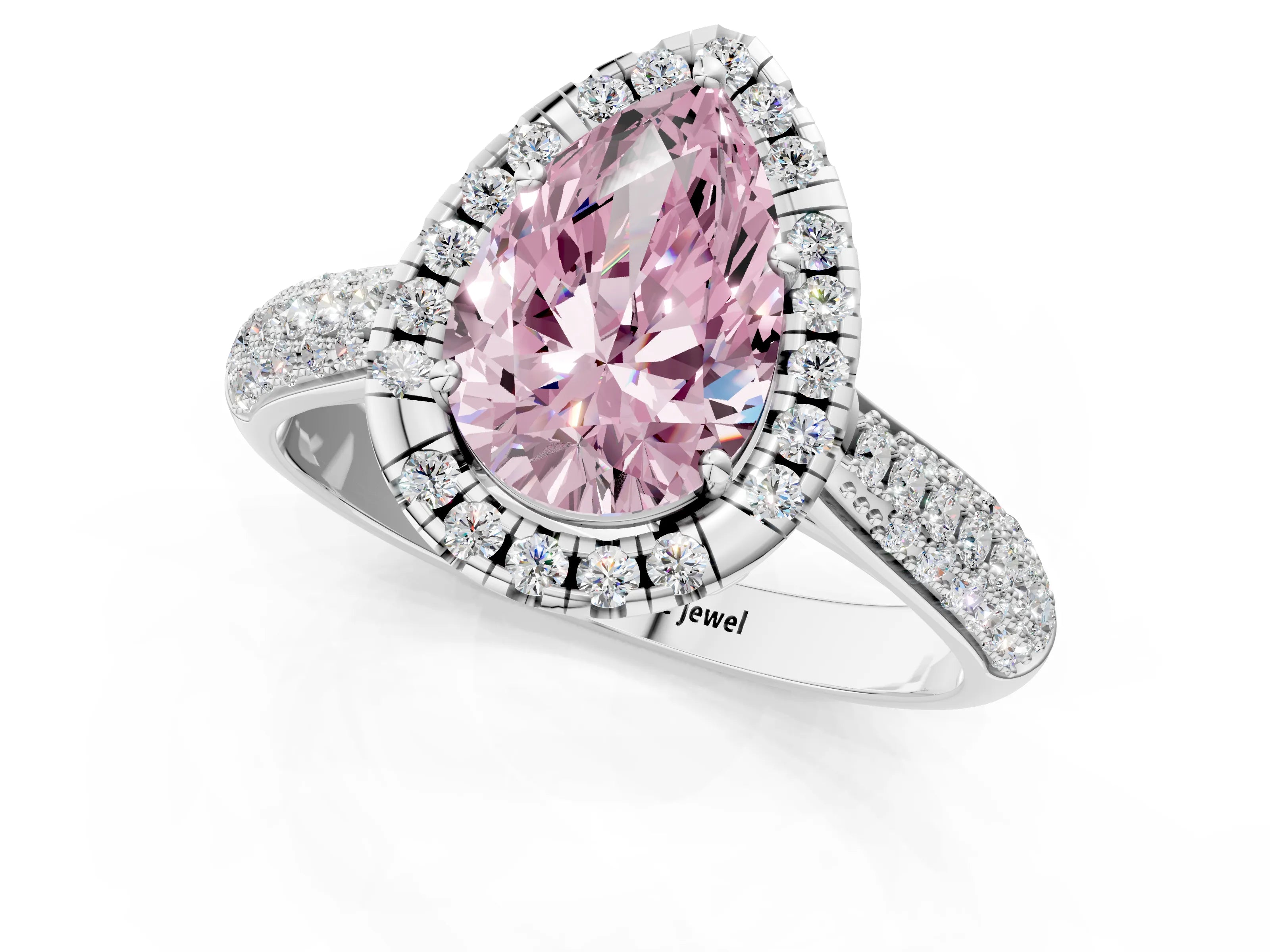 White gold Fancy Pink Pear Cut Halo Diamond Ring with Pavé Band_13