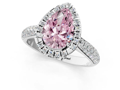 White gold Fancy Pink Pear Cut Halo Diamond Ring with Pavé Band_19