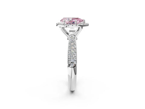 White gold Fancy Pink Pear Cut Halo Diamond Ring with Pavé Band_20