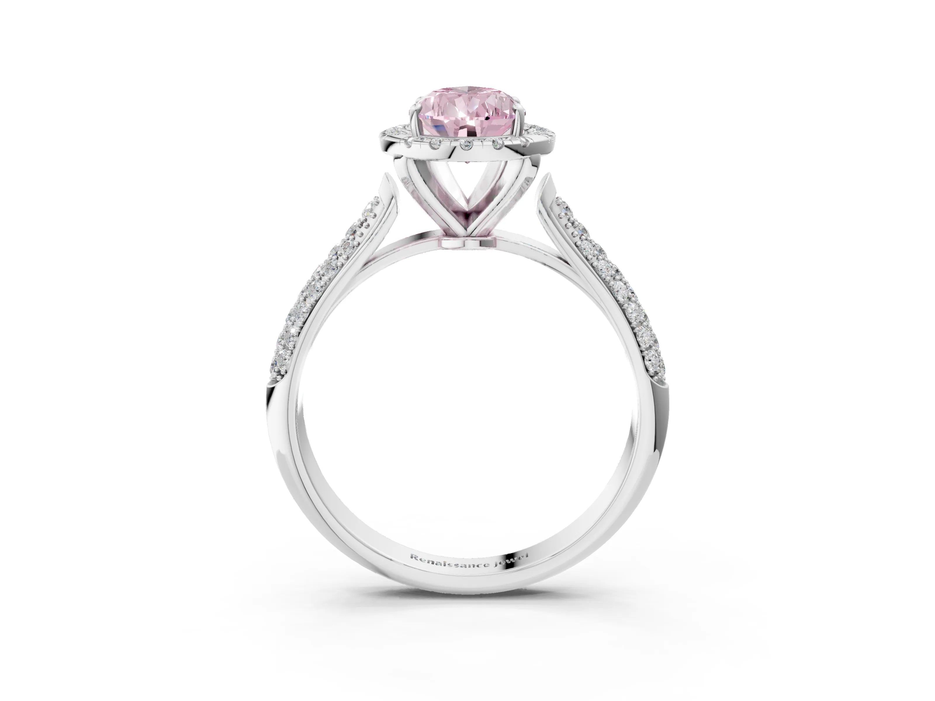 White gold Fancy Pink Pear Cut Halo Diamond Ring with Pavé Band_21