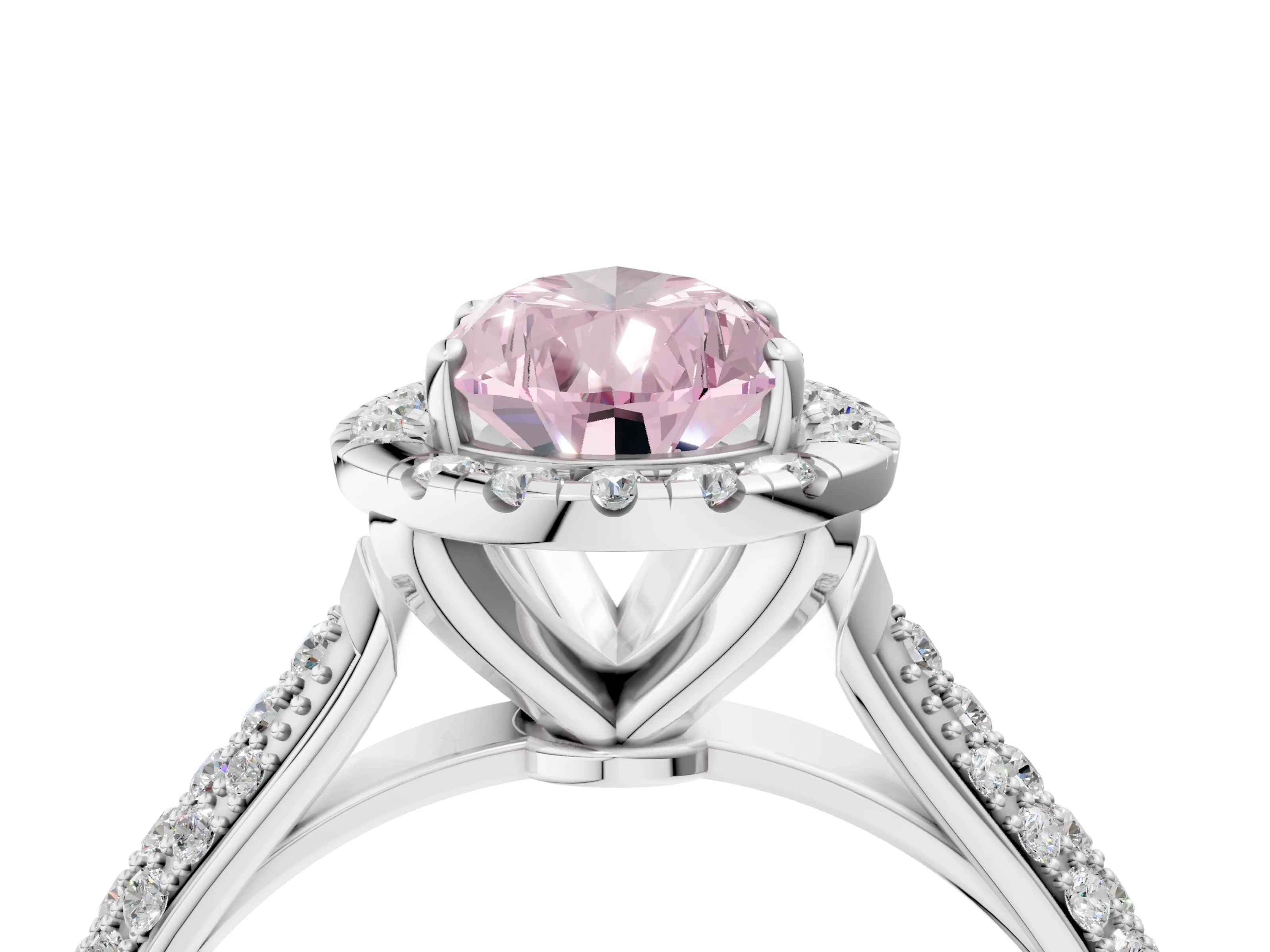 White gold Fancy Pink Pear Cut Halo Diamond Ring with Pavé Band_22